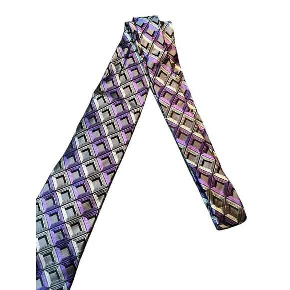 Joseph Abboud 100% Silk Neck Tie Purple/Gray Geometric 3.5" x 59" Men's Classic - Picture 3 of 9